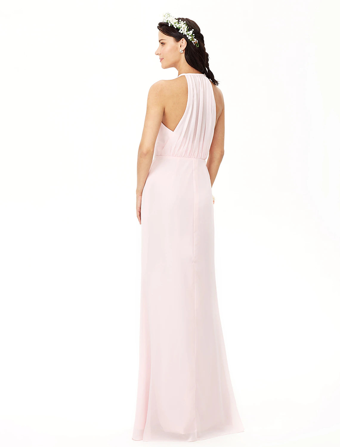 Wholesale Sheath / Column Bridesmaid Dress Jewel Neck Sleeveless Elegant Floor Length Chiffon with Pleats
